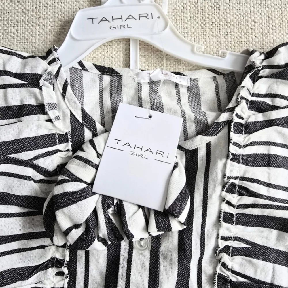 Tahari Girl Striped 2-Piece Set Top Pants + Scrunchie Spring Summer Jumpsuit 5T